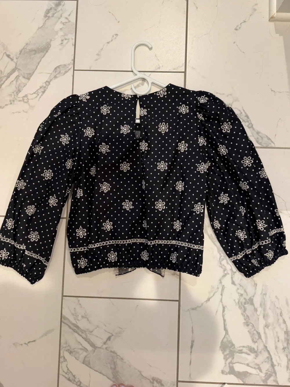 Zara Blue and White Ruffle Trim Polka Dot Blouse
